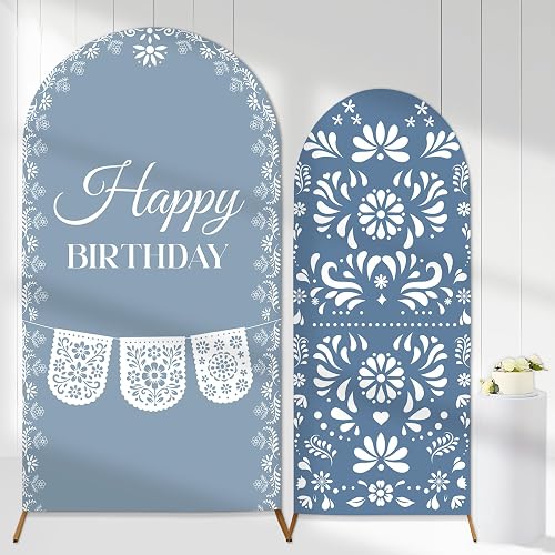 2PCS Blue Cielito Lindo Arch Backdrop Cover Mexican Talavera