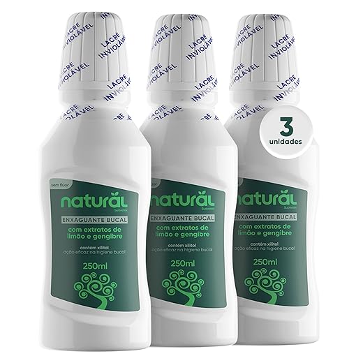 NATURAL Combo Enxaguante Bucal com Extratos de Limão e Gengibre - Kit 3 Unidades - Proteção e Refrescância