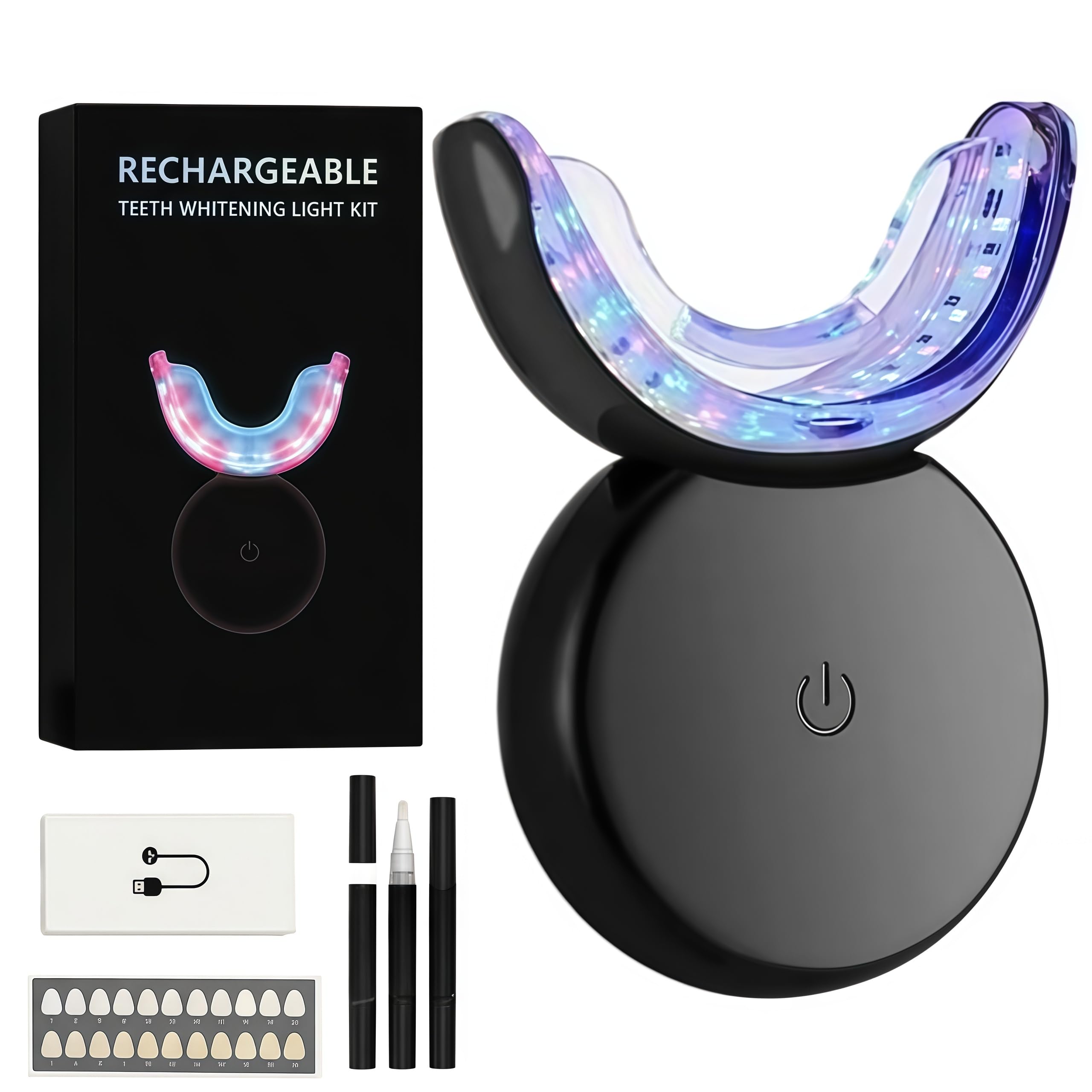 Wellawhite Teeth Whitening Kit—LED Zahnbleaching Set Zuhause Professionelle Zahnaufhellung Ohne Schmerzen Whitening Gegen Kaffee Flecken (Schwarz)