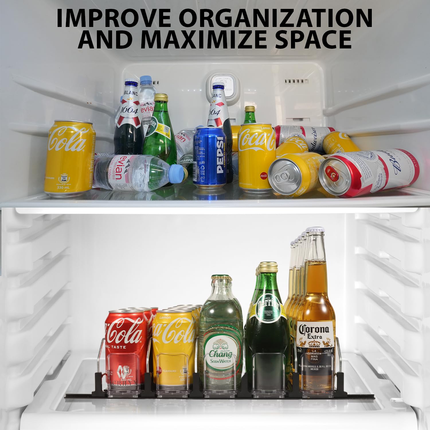 Drink Organizer For Fridge-White Automatic Pusher Glide,12oz 16oz 20oz-Soda Dispenser For Fridge-Holds Up To 15 Cans - View #10