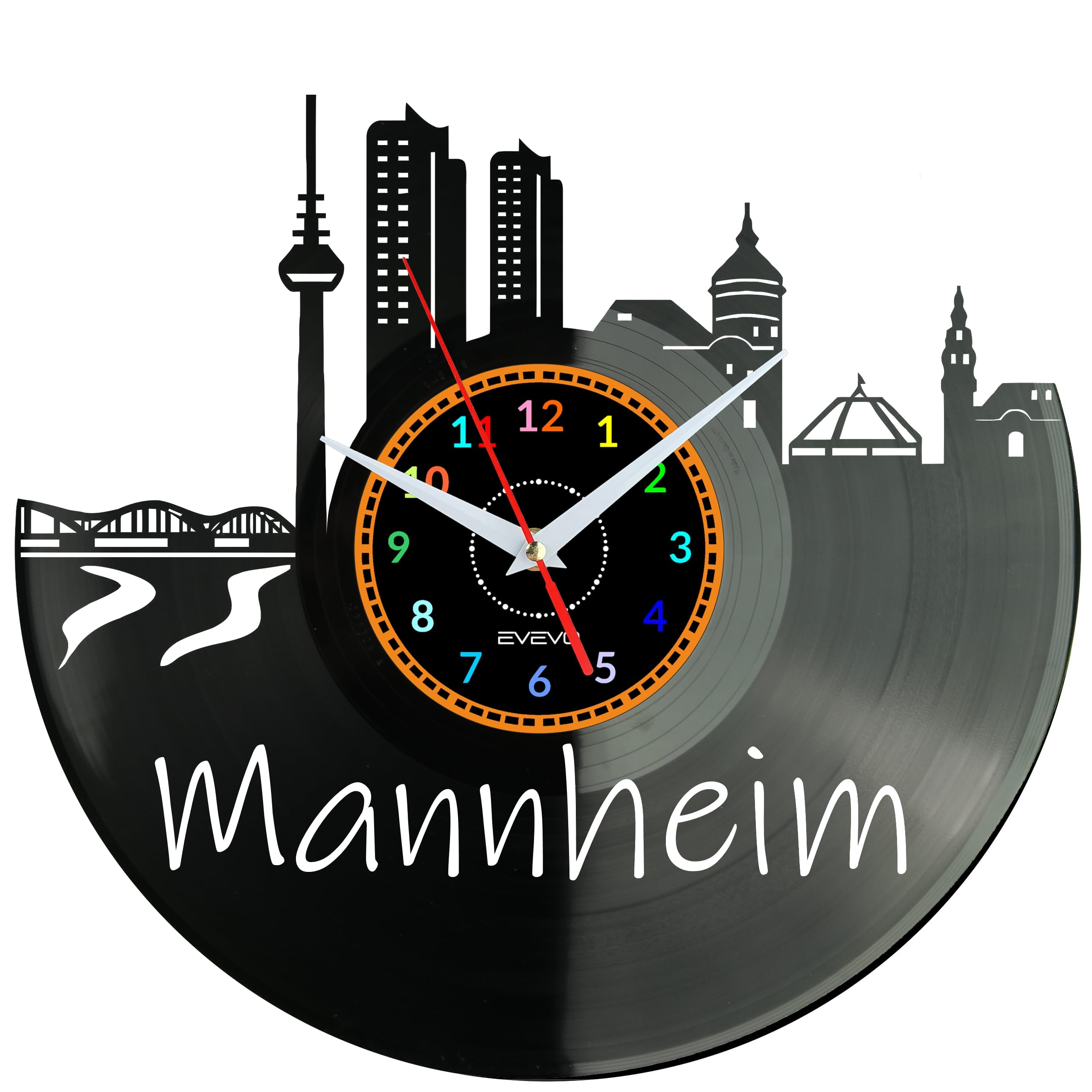 Horloge murale décorative plaque vinyle Mannheim moderne salon