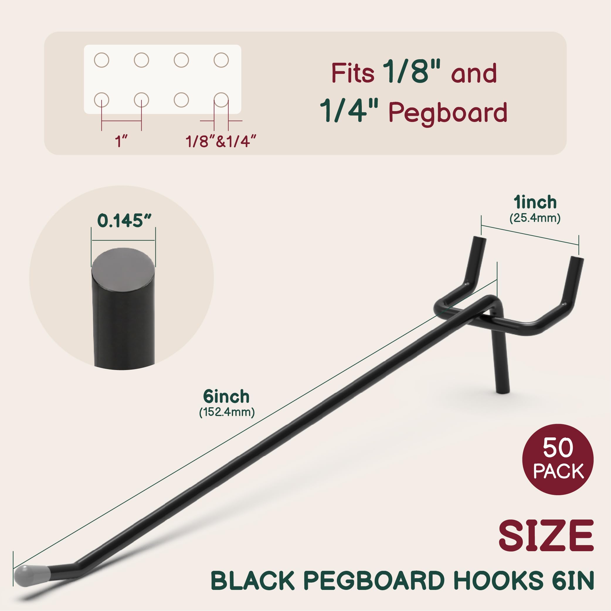 Black Pegboard Hooks - 50 Pack for Pegboard -2