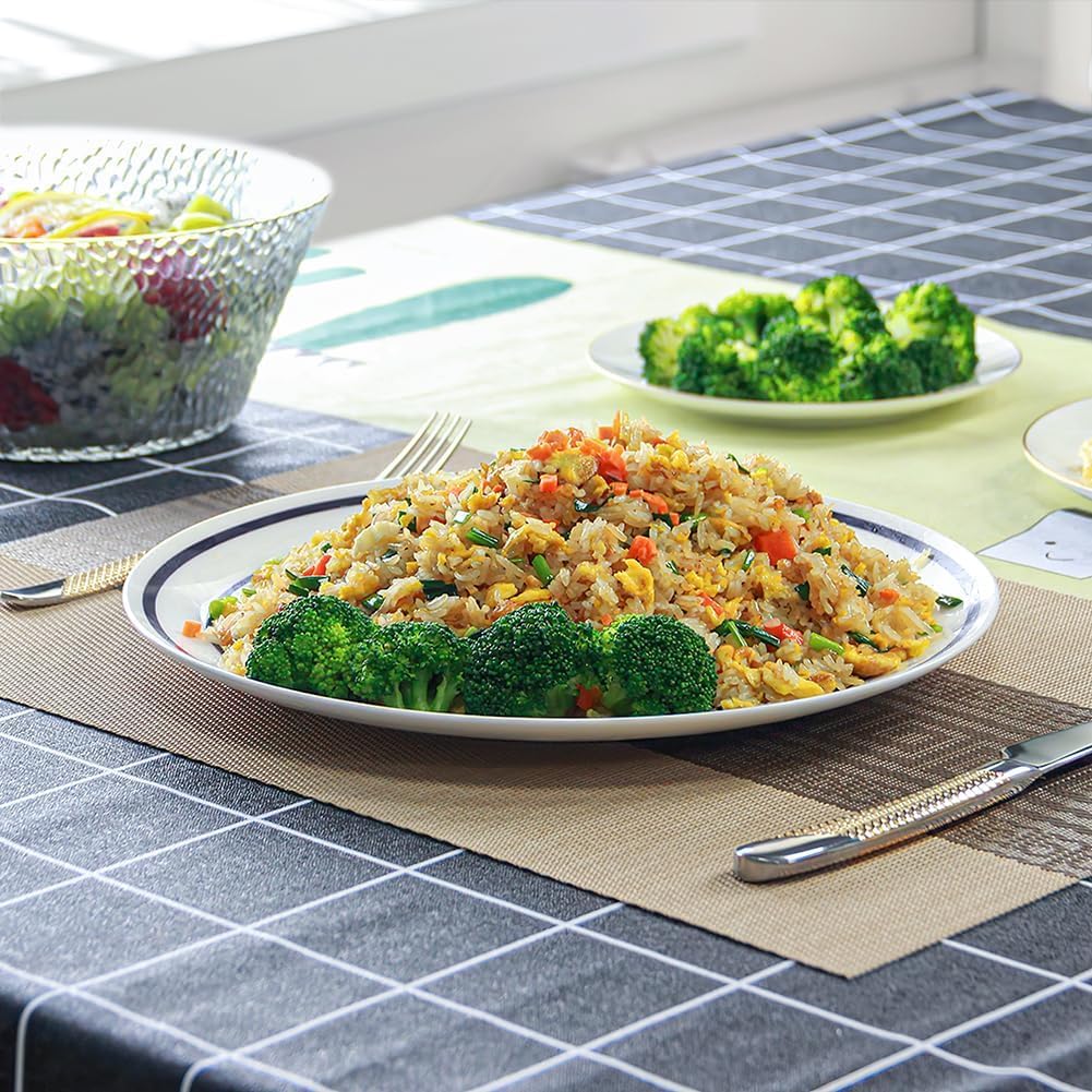 YFWOOD 6.5 Inch Blue and White Appetizer Plates Set of 6, Porcelain Dessert Plates, Dishwasher & Microwave Oven Safe Stackable Plates for Fruit, Snack, Kids Meals- White & Blue Double Line