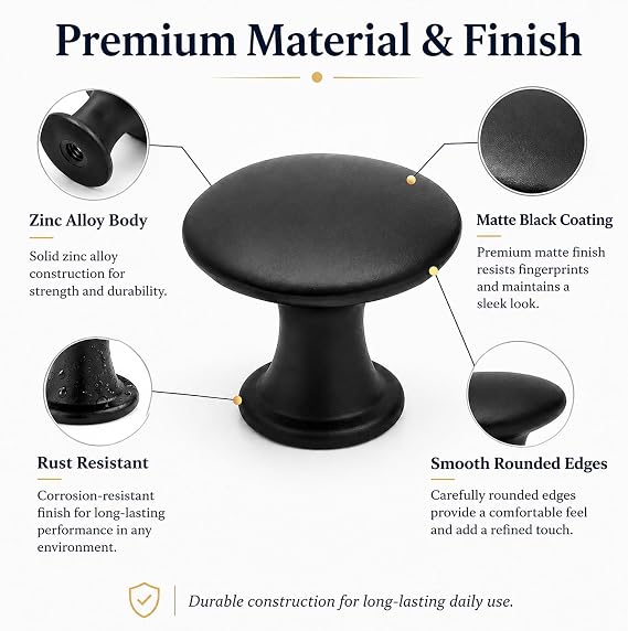 2 Pack Cabinet Knobs, Single Hole Cupboard Knobs, Aluminum Alloy Cabinet with Screws, 30mm Round Furniture Door for Kitchen Wardrobes Bathroom Home Decoration (Black)