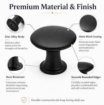 2 Pack Cabinet Knobs, Single Hole Cupboard Knobs, Aluminum Alloy Cabinet with Screws, 30mm Round Furniture Door for Kitchen Wardrobes Bathroom Home Decoration (Black)