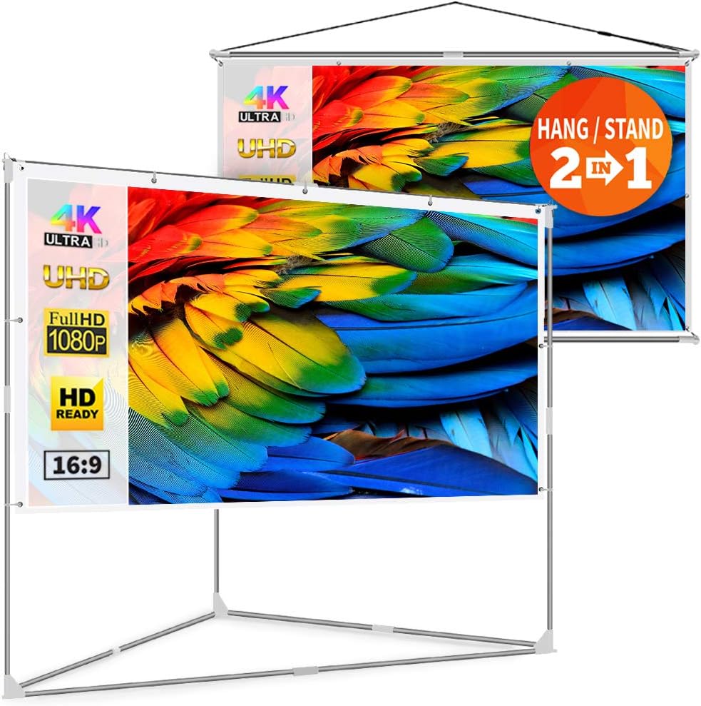 100-Inch 2-in-1 Outdoor Indoor Portable Projector Screen with Triangle Stand or Hanging Design, Movie Projection for Camping, Recreational Events, Home Theater, Gaming (OS100)