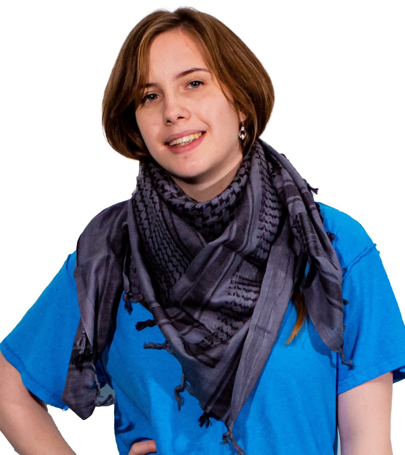 Unisex Pure Cotton Shemagh Scarves Womens Winter Wrap Mens Arab Scarf Keffiyeh Shawl, Grey/Black, 110cm x 110cm