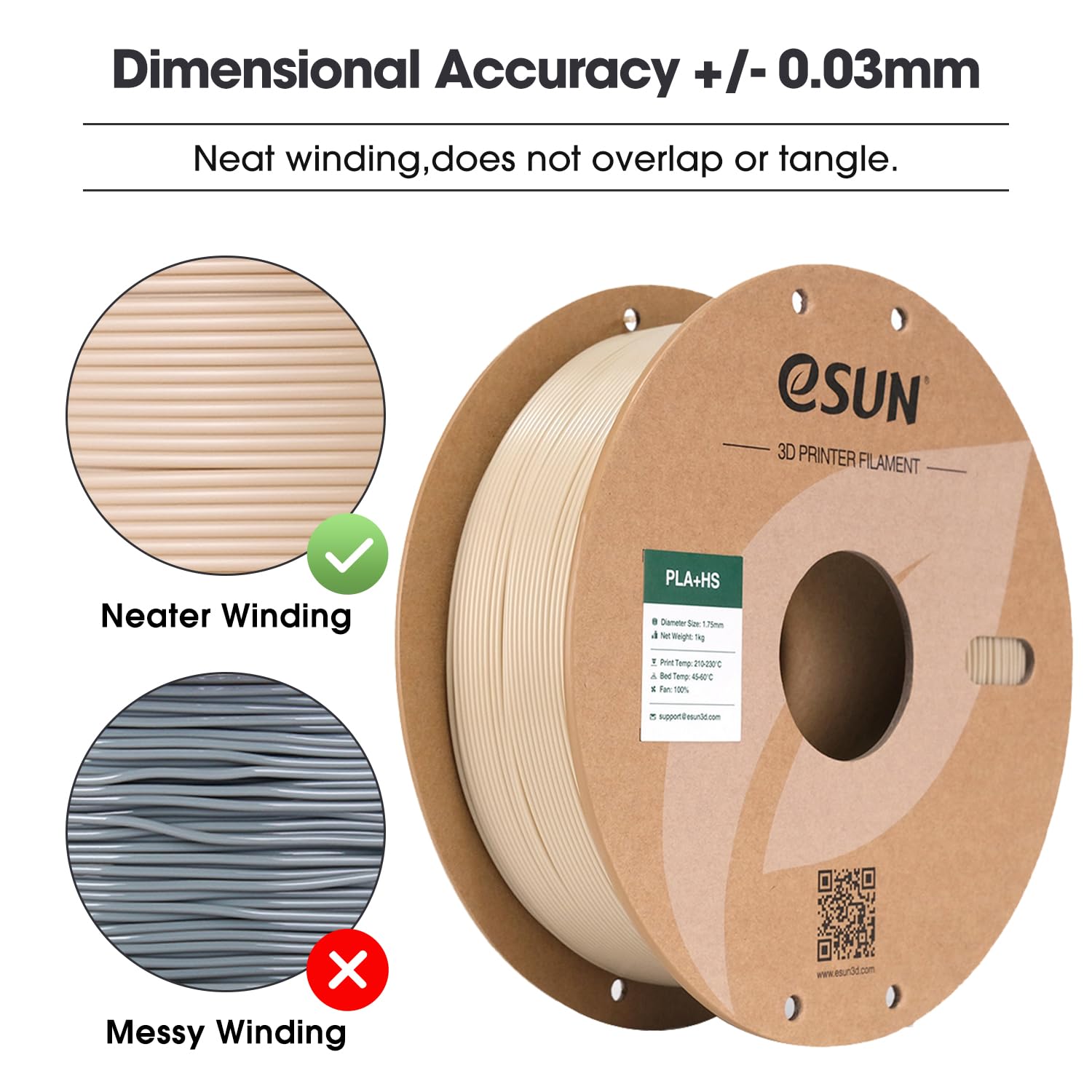 eSUN PLA+ Filamento 1,75 mm, PLA+HS Filamento per stampante 3D ad alta velocità Precisione dimensionale +/- 0,03 mm, bobina da 1 kg (2,2 libbre) per la stampa 3D Speedy, Bianco osso