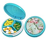 Serfeymi Small Pill Box - 3 Compartments Portable Pill Box for Purse Pocket, Compact Mini Travel Pill Case - Suitable for Medicine, Vitamin, Fish Oil, Supplements - Light Blue(Garden Bloom)