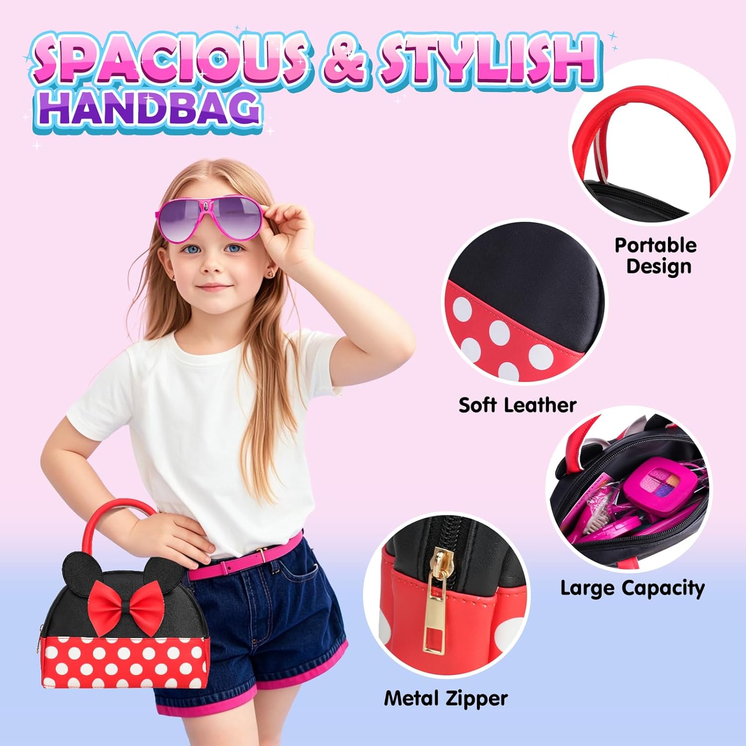 Play Purse for Little Girls, Toddler Purse Set 3 4 5 6 7 8 Year Old, Toy Purse for Girl, Purse for Pretend Play with Accessories, Play Purse for Toddlers, Kid Purses Age 4-6