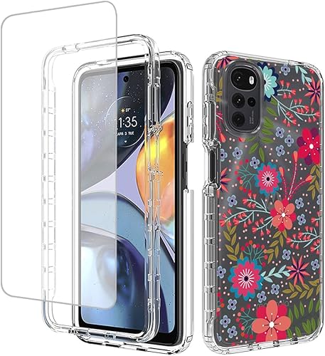 Zoeirc Funda para Moto E32Moto E32SMoto G22 XT2231-2 con protector de pantalla de vidrio templado, suave 360, cuerpo completo, a prueba de golpes,