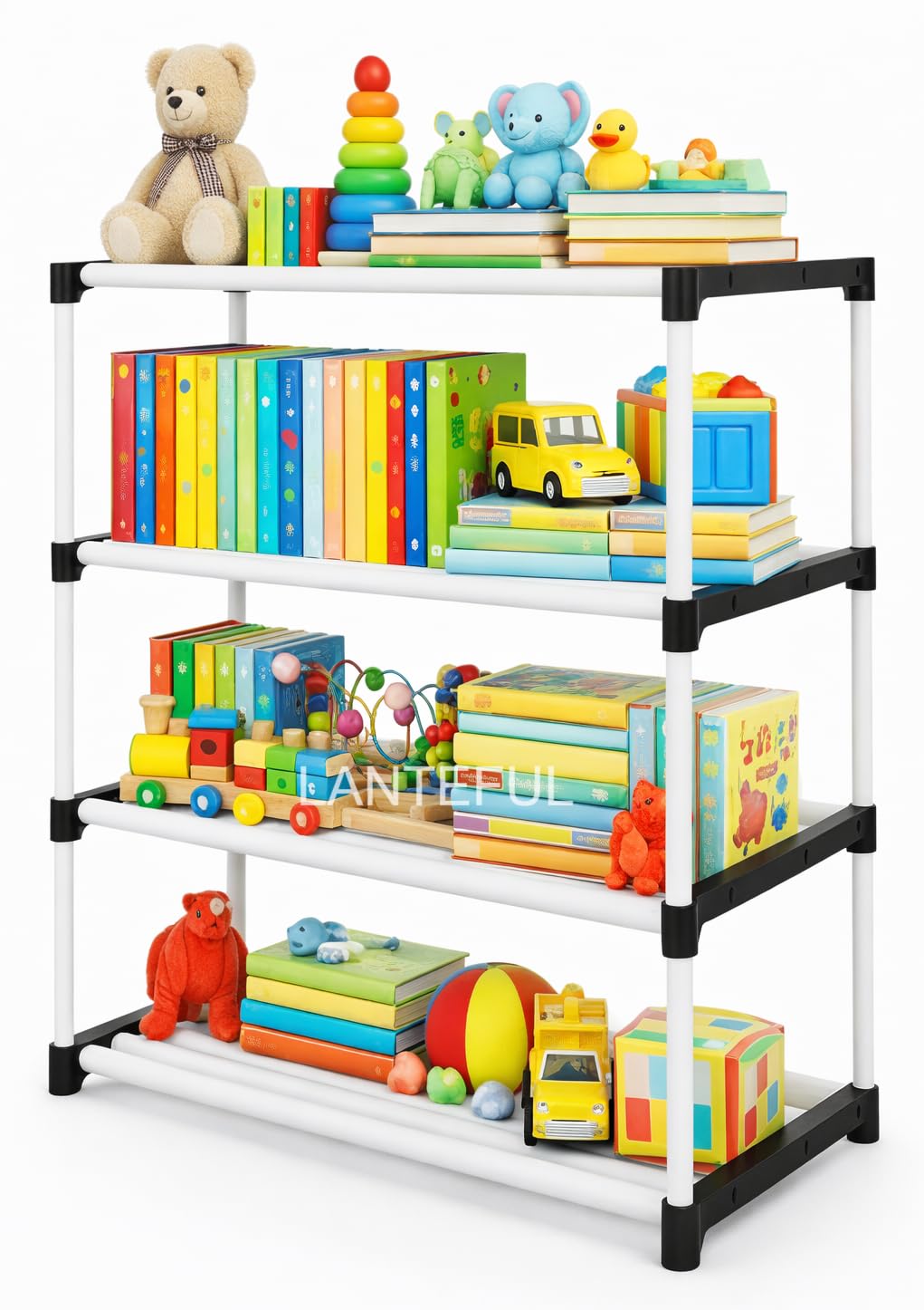 4 Layer Kids Wardrobe Self Portable Book Shelf, Children Rack for Home Décor Plastic, Baby and Kids-Furniture, Children Babys Stand, Organizer, Book Rack for Clothes,Toy,Book,Cupboard-image-0
