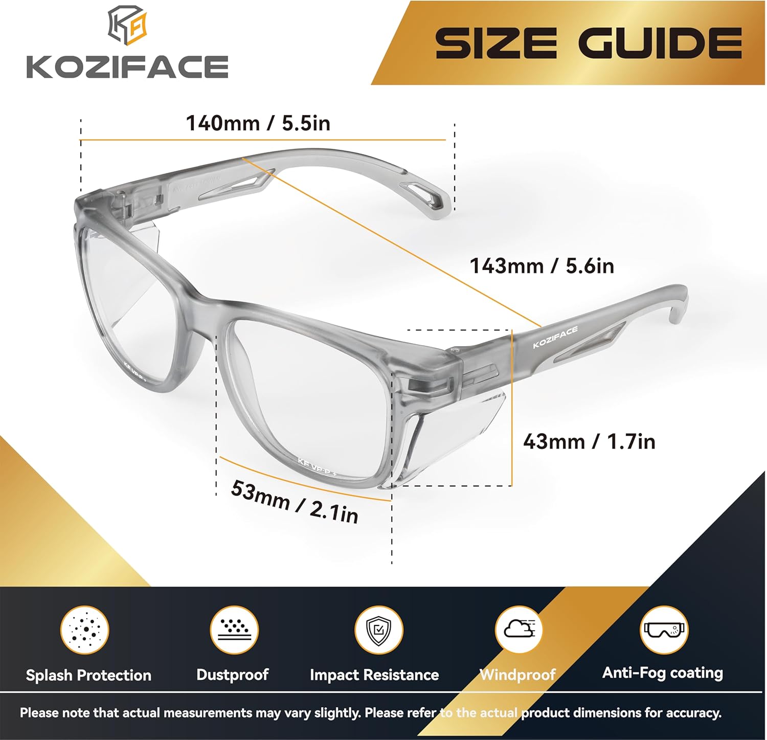 KOZIFACE E52 Anti-Fog Safety Glasses, ANSI Z87.1 Eye Protection with Side Shields, Clear Lens, Lightweight for Work, Lab DIY - Image 5