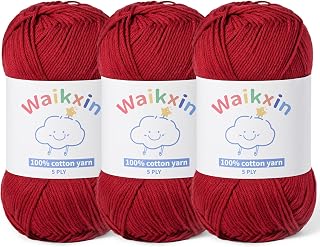3 Pack of 100% Cotton Yarn for Crocheting,Baby Yarn for Crocheting Soft,5 Ply Milk Cotton Yarn,#2 Sport Weight Cotton Yarn,10.6oz/787.4yds Amigurumi Yarn for Puzzle,Clothes&DIY Crafts.(3 Burgundy)