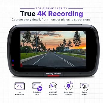 Nextbase 622GW Dash Cam Full 4K/30fps UHD Recording in Car DVR Camera- 140 Front- Wi-Fi, GPS, Bluetooth- Super Slow Motion @ 120fps- Image Stabilisation- what3words- Night Vision- Alexa Built-in