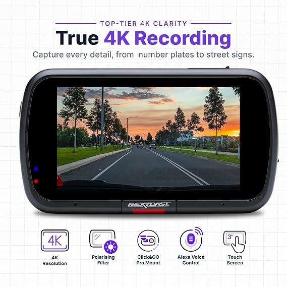 Nextbase 622GW Dash Cam Full 4K/30fps UHD Recording in Car DVR Camera- 140 Front- Wi-Fi, GPS, Bluetooth- Super Slow Motion @ 120fps- Image Stabilisation- what3words- Night Vision- Alexa Built-in