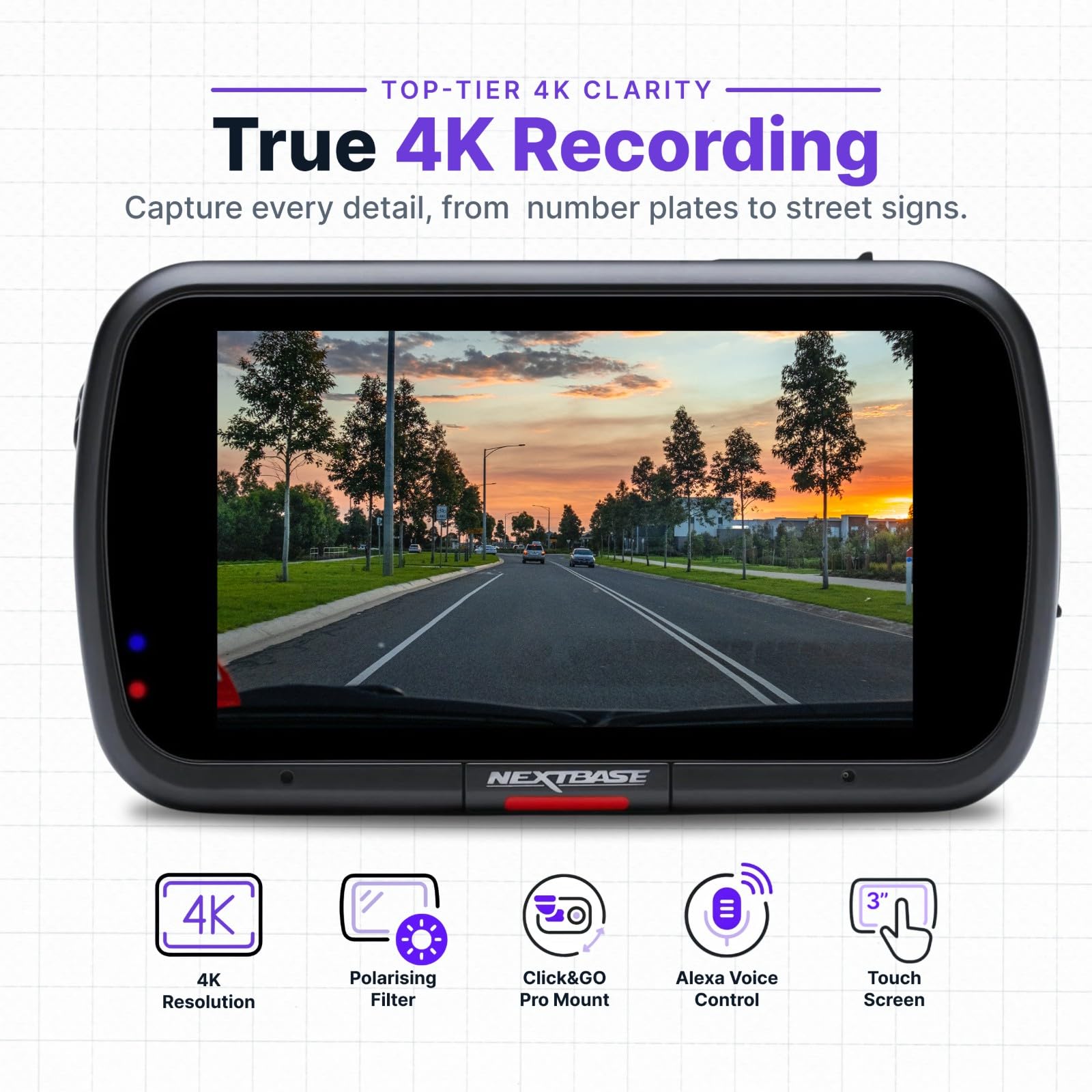 Nextbase Kamera samochodowa 622 GW Full 4K/30 kl./s UHD nagrywanie w samochodowej kamerze DVR - 140° z przodu - Wi-Fi, GPS, Bluetooth - super zwolnione tempo @ 120 kl./s - stabilizacja obrazu -