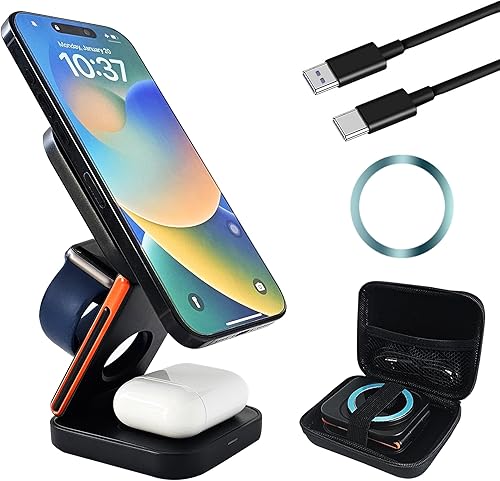 Estación de carga inalámbrica 3 en 1 con bolsa de viaje para múltiples dispositivos, estación de carga rápida para iPhone 1514131211SEXSXR8, luz