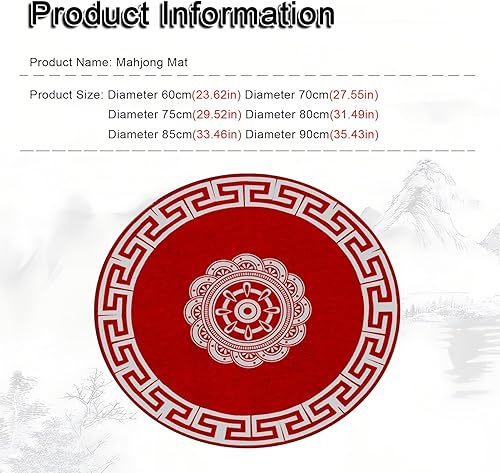 Miniatura 15 de Tapete redondo rojo Mahjong con borde, tapete de mesa Mahjong con bolsa de transporte, para juegos de cartas de póquer, juegos de mesa