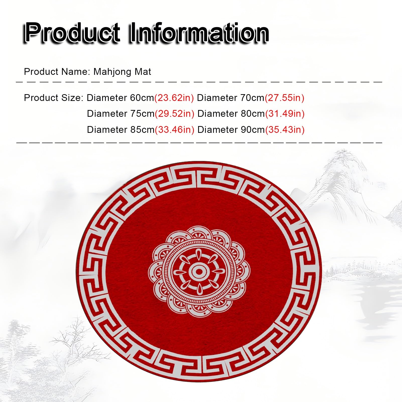 Tapis de Poker, Rond Rouge avec Bord, Mahjong Sac de Transport, for Jeux Cartes Poker, société, tuiles(Red 2,70 * 70cm(27.55 * 27. 55in))