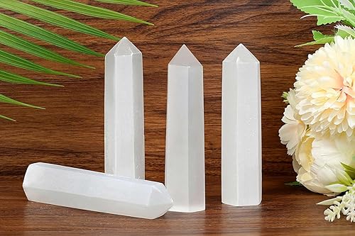 Miniatura 5 de LAIDANLA Varitas de cristales curativos de selenita de 3.5 a 4 pulgadas, varita de energía natural de Reiki, piedra de obelisco de punta hexagonal,
