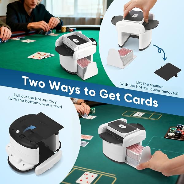 Automatic Card Shuffle, Electric Playing Card Stirrer for 1-4 Decks, Auto and Manual Mode, Rechargeable, Low Noise for Poker, One, Blackjack, Skip-Bo, Phase 10, Texas Hold'em - 4