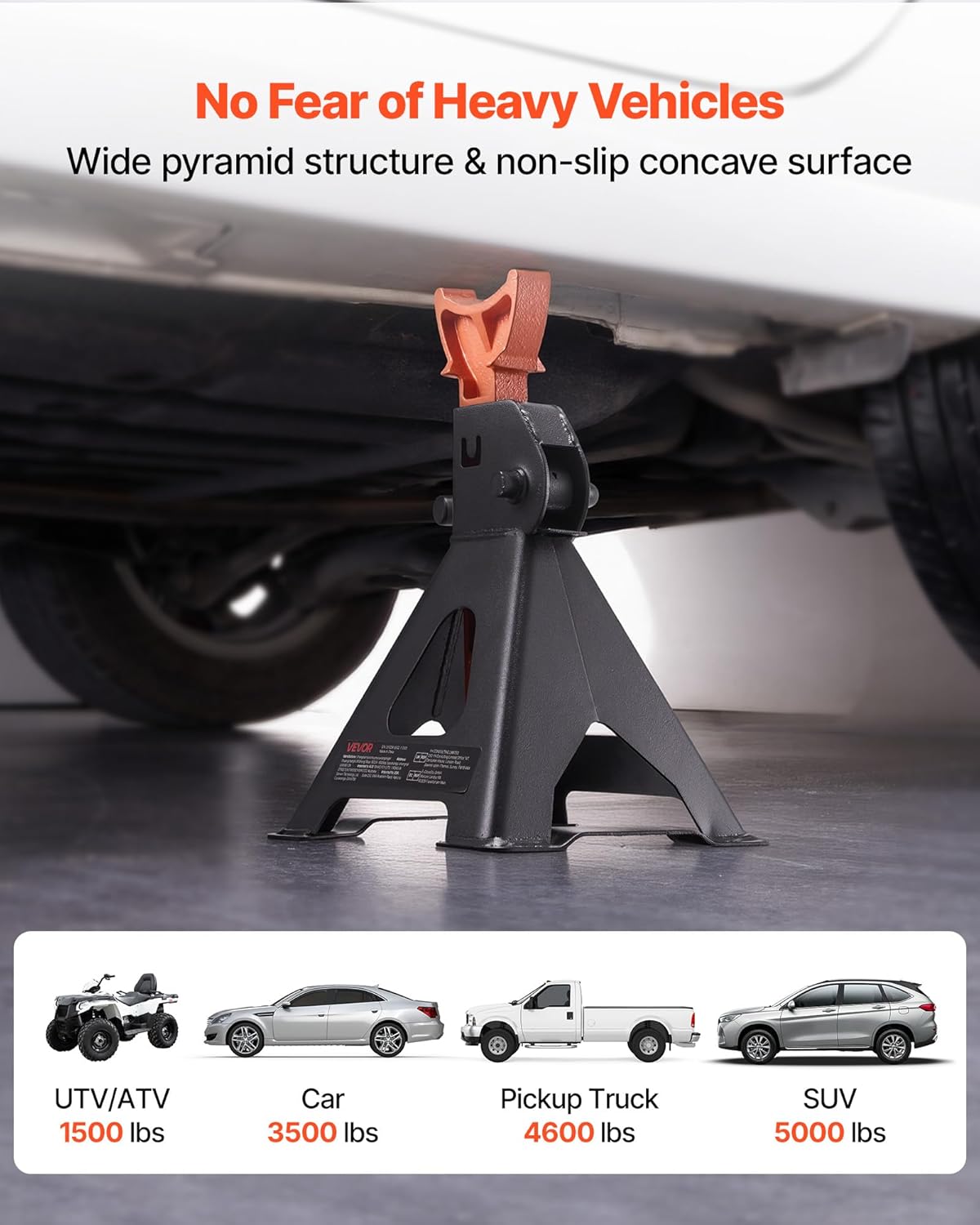 VEVOR Jack Stands, 3 Ton (6,600 lbs) Capacity, 10.8-16.3 in Adjustable Height, Heavy Duty Steel Jack Auto Stands with Locking, for Lifting SUV, Pickup, Car and UTV/ATV, 1 Pair, Black and Orange