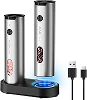 Vista 12 de FORLIM Mini Molinillo Eléctrico de Sal y Pimienta con Base de Madera, Recargable por USB, Pequeño Molinillo Automático de Sal y Pimienta