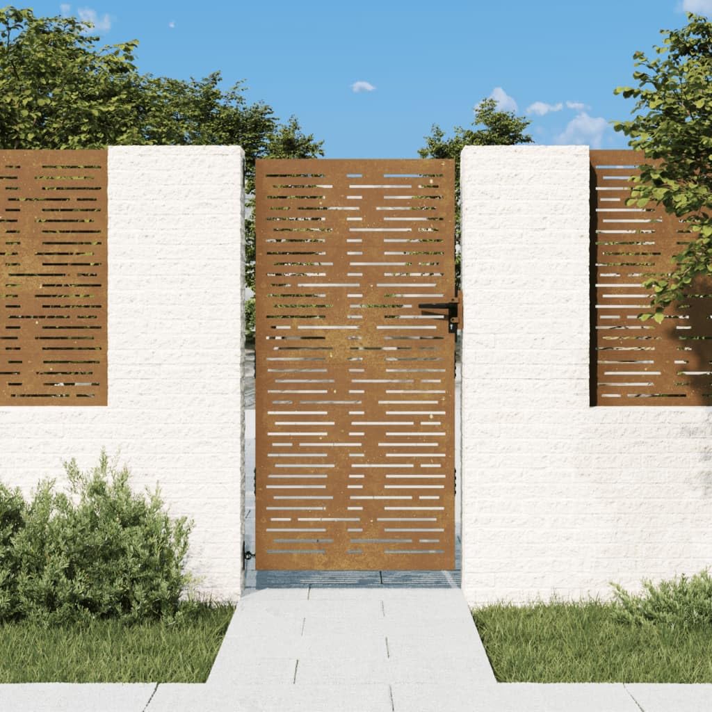 Festnight Puerta de Jardín Exterior 85 x 175 cm, Puerta de Jardín de Acero Corten, Puerta Exterior, diseño Cuadrado