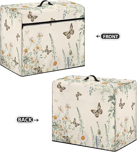 Miniatura 23 de Funda para máquina de coser de mariposas y flores con prácticos bolsillos, funda protectora con asa, para la mayoría de máquinas de coser estándar