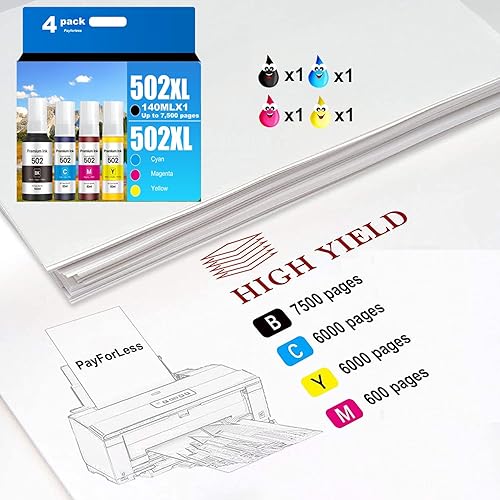 Miniatura 3 de 502 Recambio de tinta compatible con botellas de repuesto de tinta Epson 502, uso para impresoras EcoTank ET-2850 ET-3830 ET-3850 ET-2760 ET-3760
