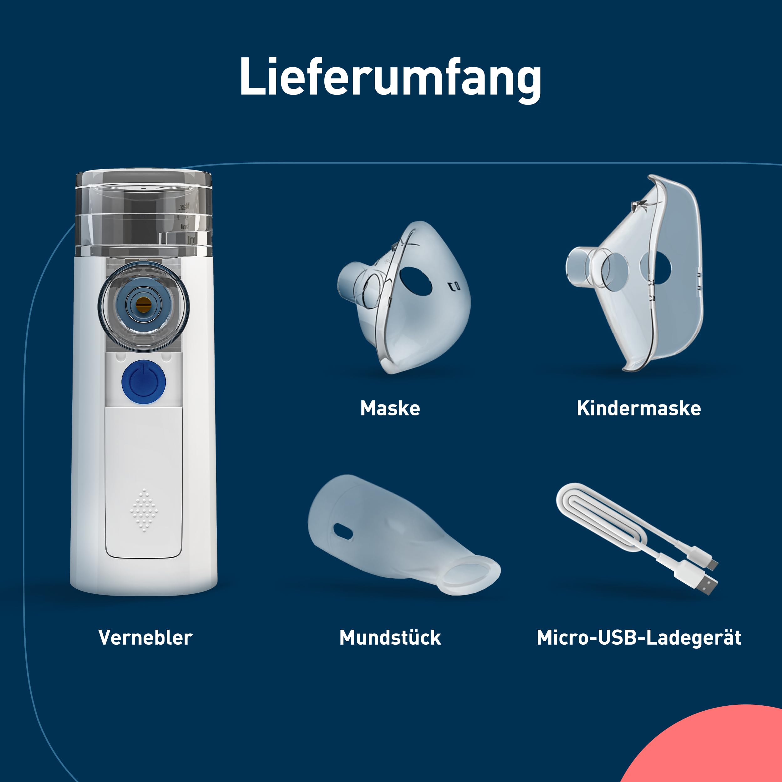 mini Air 360+ vertrieben von OMRON | Tragbares, geräuschloses Inhalationsgerät für Erwachsene & Kinder | Inhalator inkl. zwei Masken+Mundstück | Linderung von Husten & Erkältung | Laden mit Micro-USB