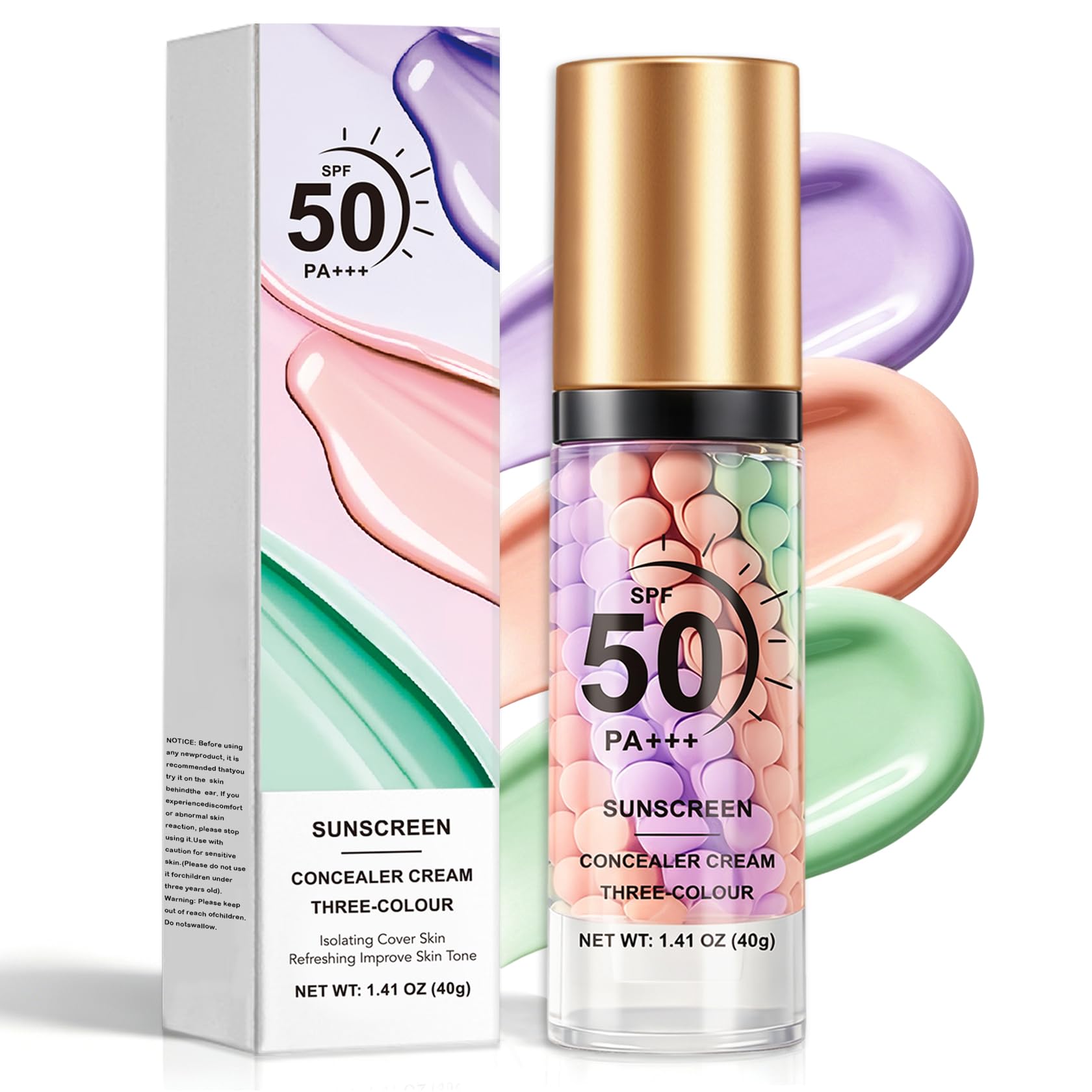 AIUEO Makeup Primer for Face,3 In 1 Primer for Face Before Makeup Purple Pink Green 1.41 Fl Oz (Pack of 1)