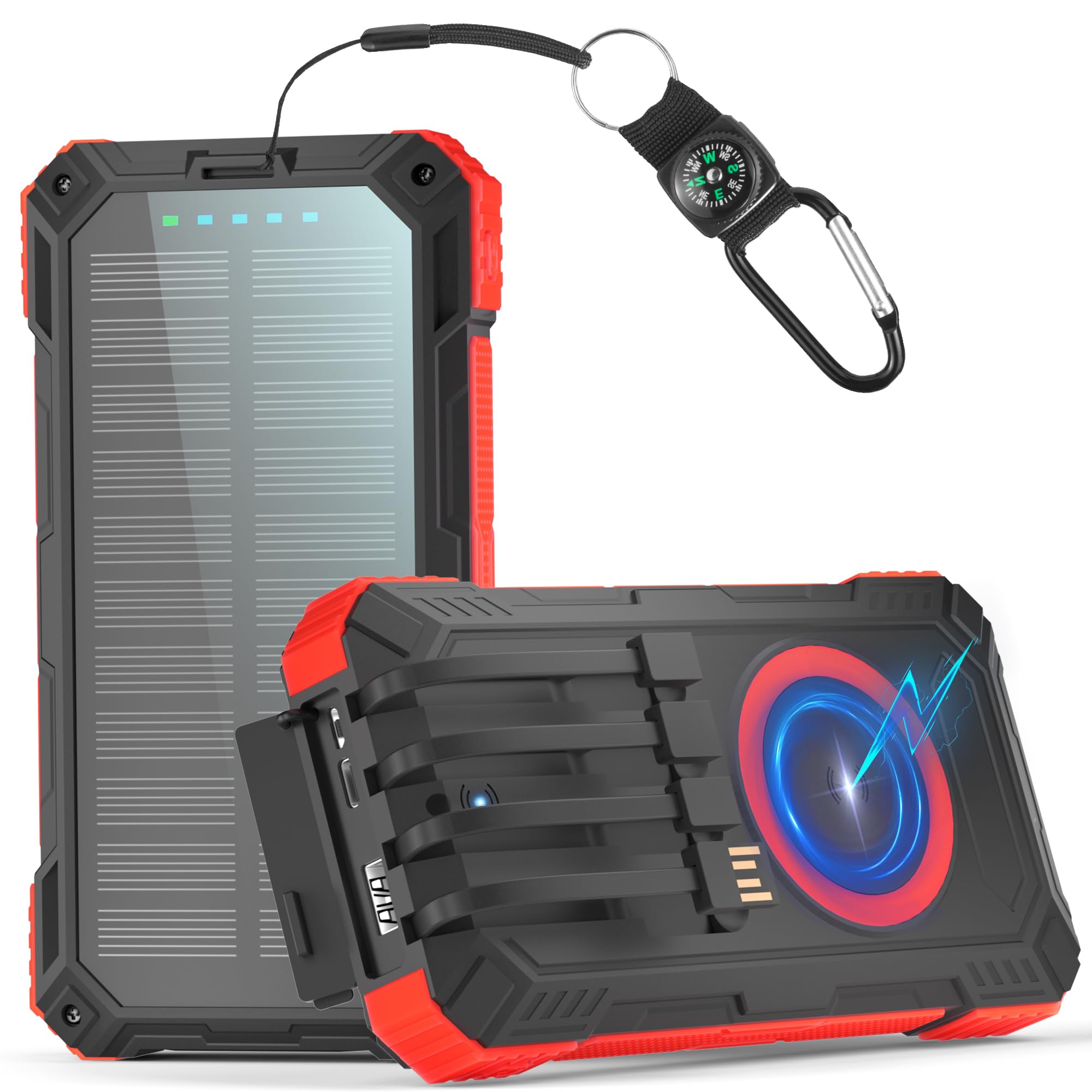 Batteria Esterna Solare 56800 mAh, Banca di Potere Solare Esterna Stessa Consegnata con 5 Uscite, 3 Ingressi, Torcia Elettrica, Moschettone, Bussola Qc 30 E USB C Pd 20w