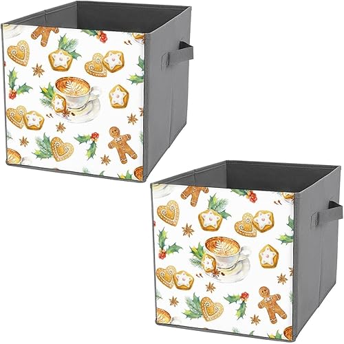 MEIKKO Cubos de almacenamiento de galletas de jengibre de Navidad, contenedores de almacenamiento plegables de tela con asas dobles, cestas
