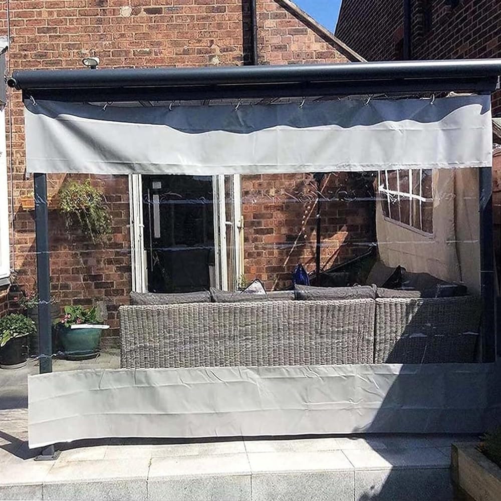 LIJINBO Outdoor Patio Vinyl Gordijn Waterdicht, Transparant Tarp Panel, Tent Side Windscherm 100% Weerbestendig Met Doorvoertules & Haak Voor Pergola, Veranda En Garage (Kleur: Helder, Maat: 2,3 x 2,3 m