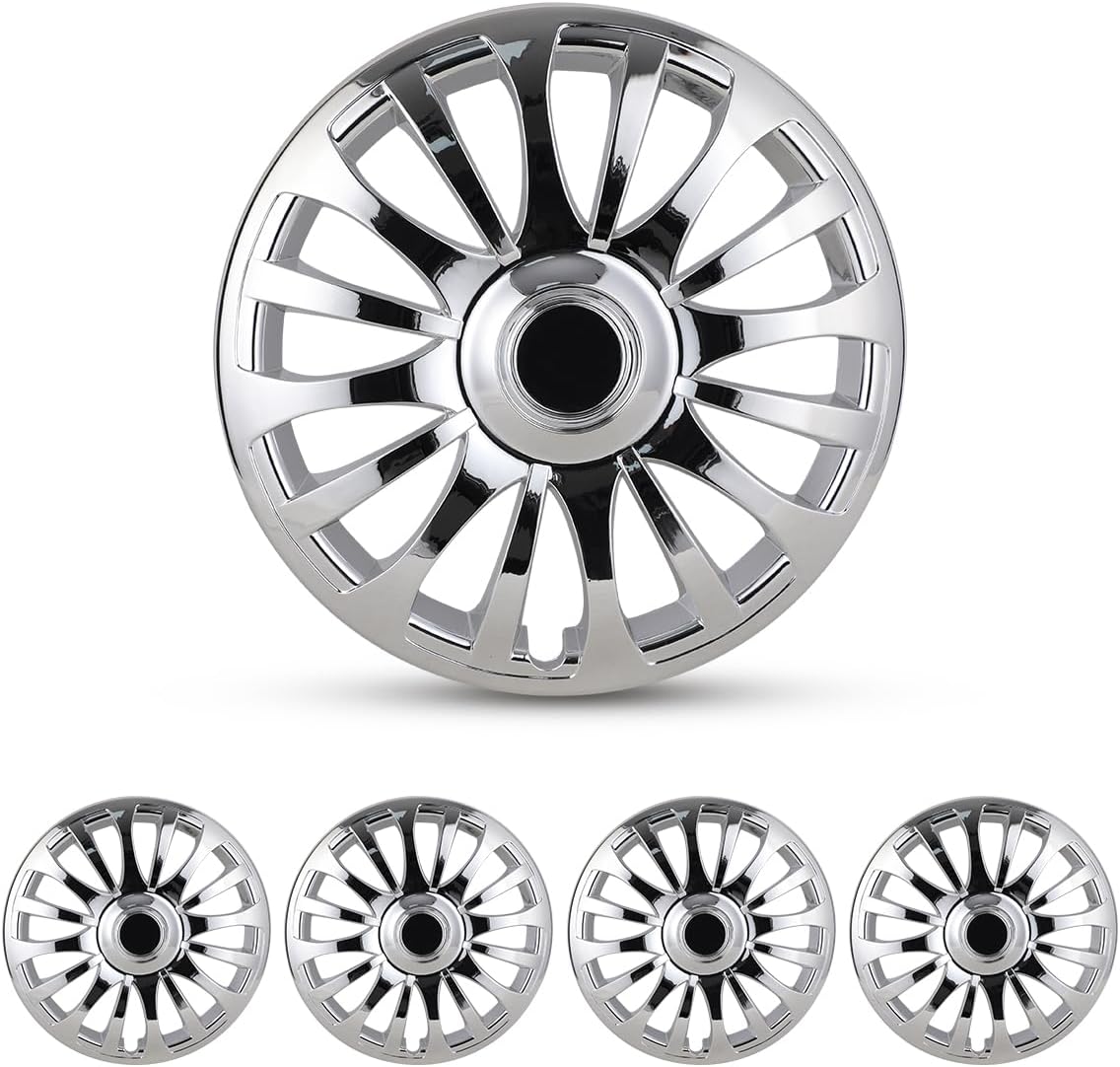 CPW 16" Wheel Rim Cover Universal Hubcaps Snap On Car Truck SUV ABS & PC Material Wheel Covers Snap Clip for Car Accessories Tire Rim Replacement, Set of 4 (16 Inch-Chrome)