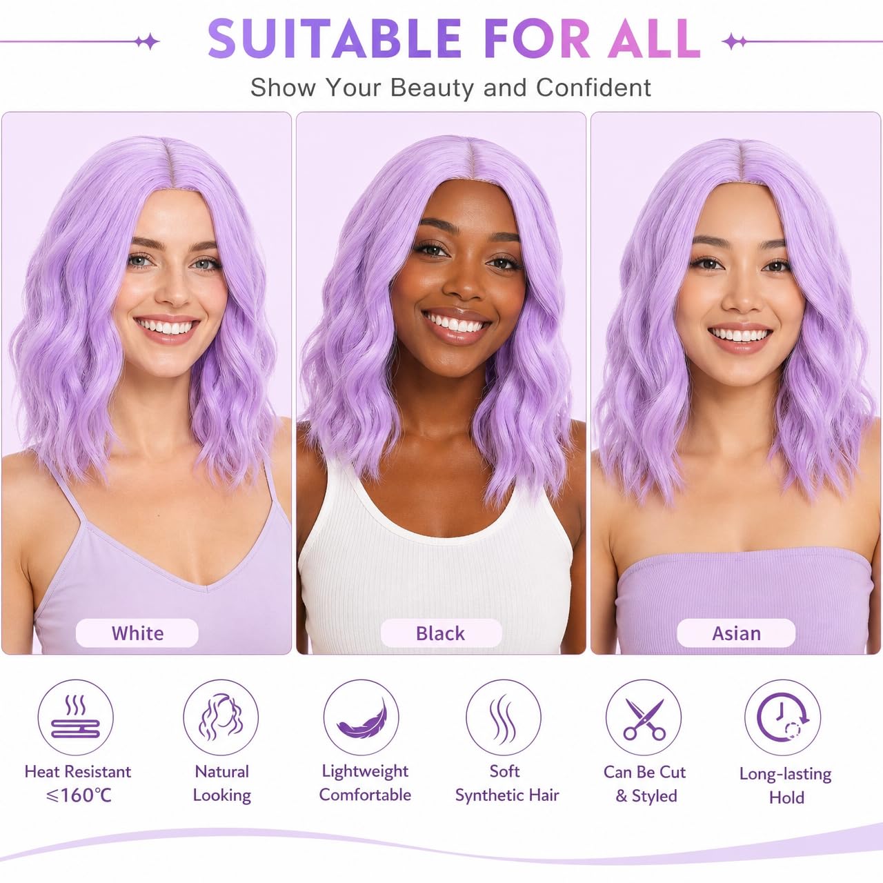 eNilecor Short Wavy Bob Wig for Women, Heat-Resistant Synthetic