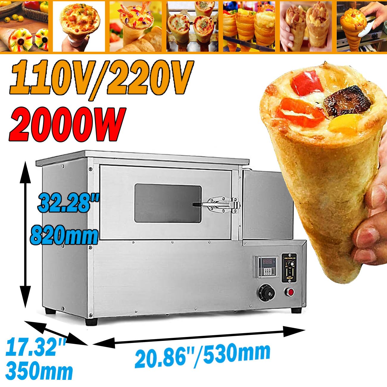 TXMACHINE® Pizza cone machine 4 cone maker Pizzelle Makers with pizza oven,display warmer,pizza cone making machine,4 shapes (220V/50HZ, oven)