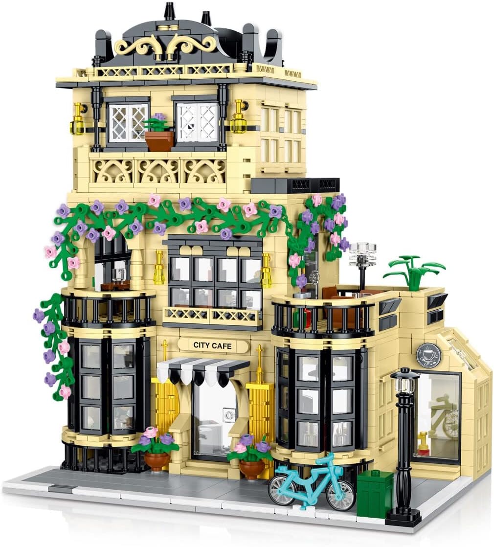 HenofenCoffee Modular House Building Blocks for Adults 1443pcs: Cafe Construction MOC Building Set with LED Light, Compatible with Lego House Set, Gift for Teens and Adults