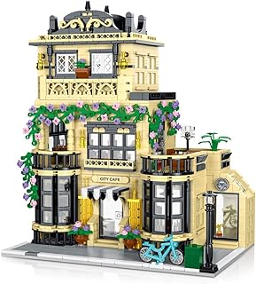 Coffee Modular House with Flower Building Blocks 1443pcs: Cafe Construction MOC Building Set with LED Light, Collectible Display Model Creative Gift for Teens and Adults