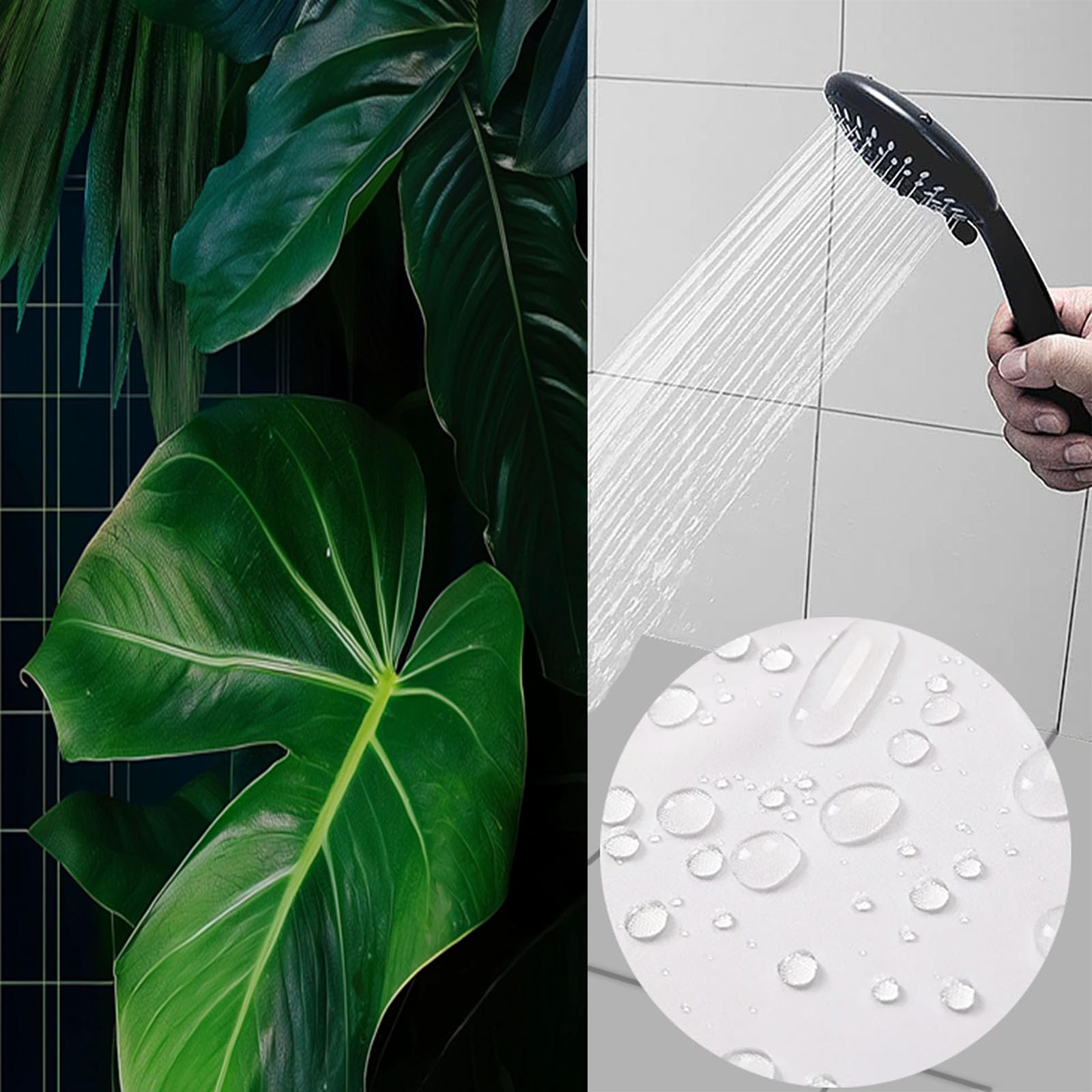 Cortina de Ducha con impresión Digital de Tropical Plantas Cortina de Baño con Cuadrícula Hojas,240x200cm Impermeable Cortinas de Ducha con 12 Ganchos Tela de poliéster para baño