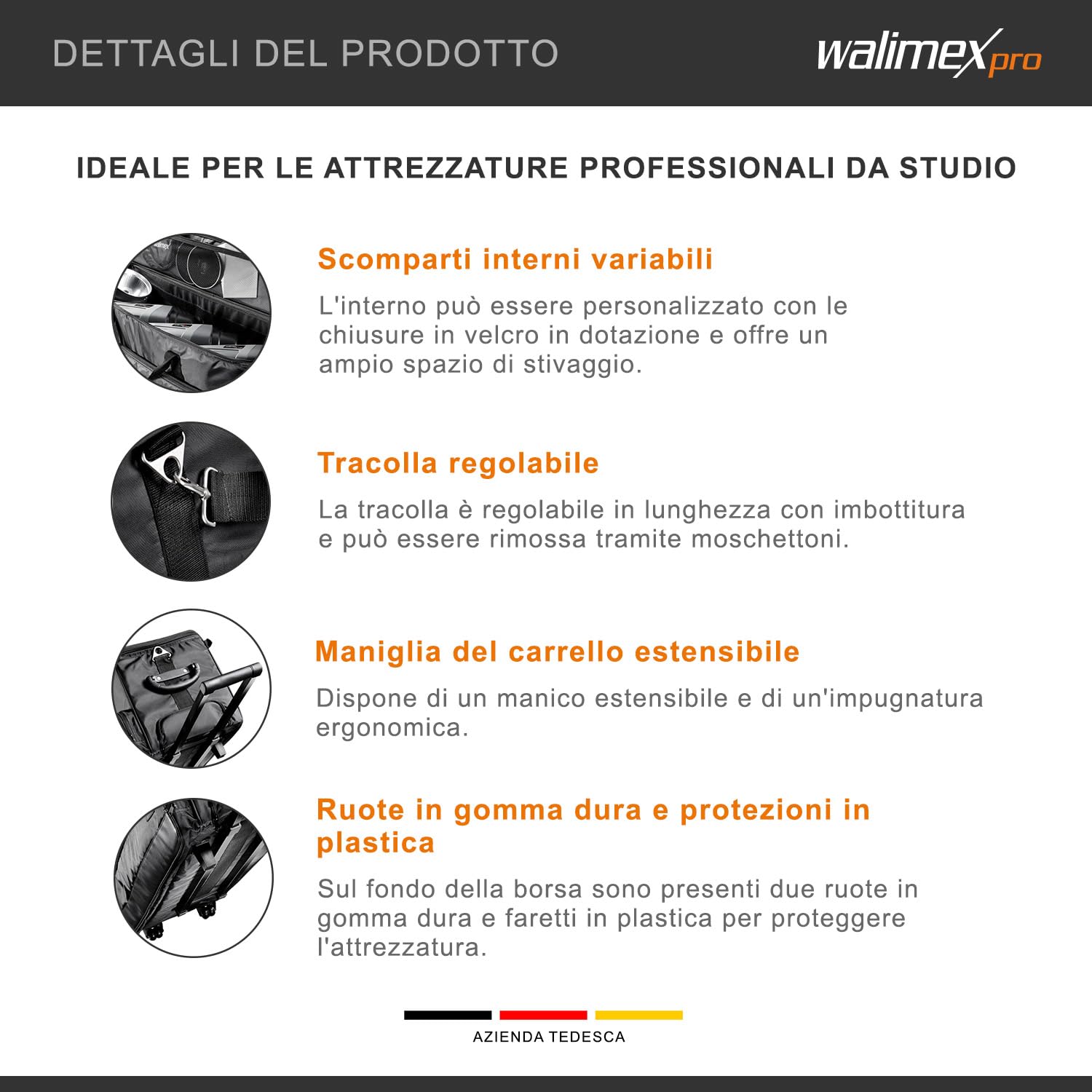 Walimex pro Studio Trolley XL (incl. maniglia trolley estensibile, tracolla imbottita, suddivisione interna variabile), nero