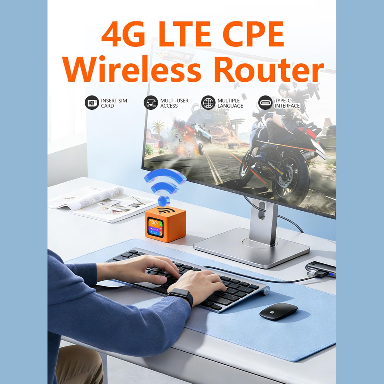 Tnfeeon Hotspot WiFi Mobile 4G LTE WiFi 6 Dual Band 300 Mbps Collega 32 Dispositivi Batteria da 3000 MAh Dura 10 Ore Display LED per Viaggi Lavoro Remoto Uso Aziendale all'aperto