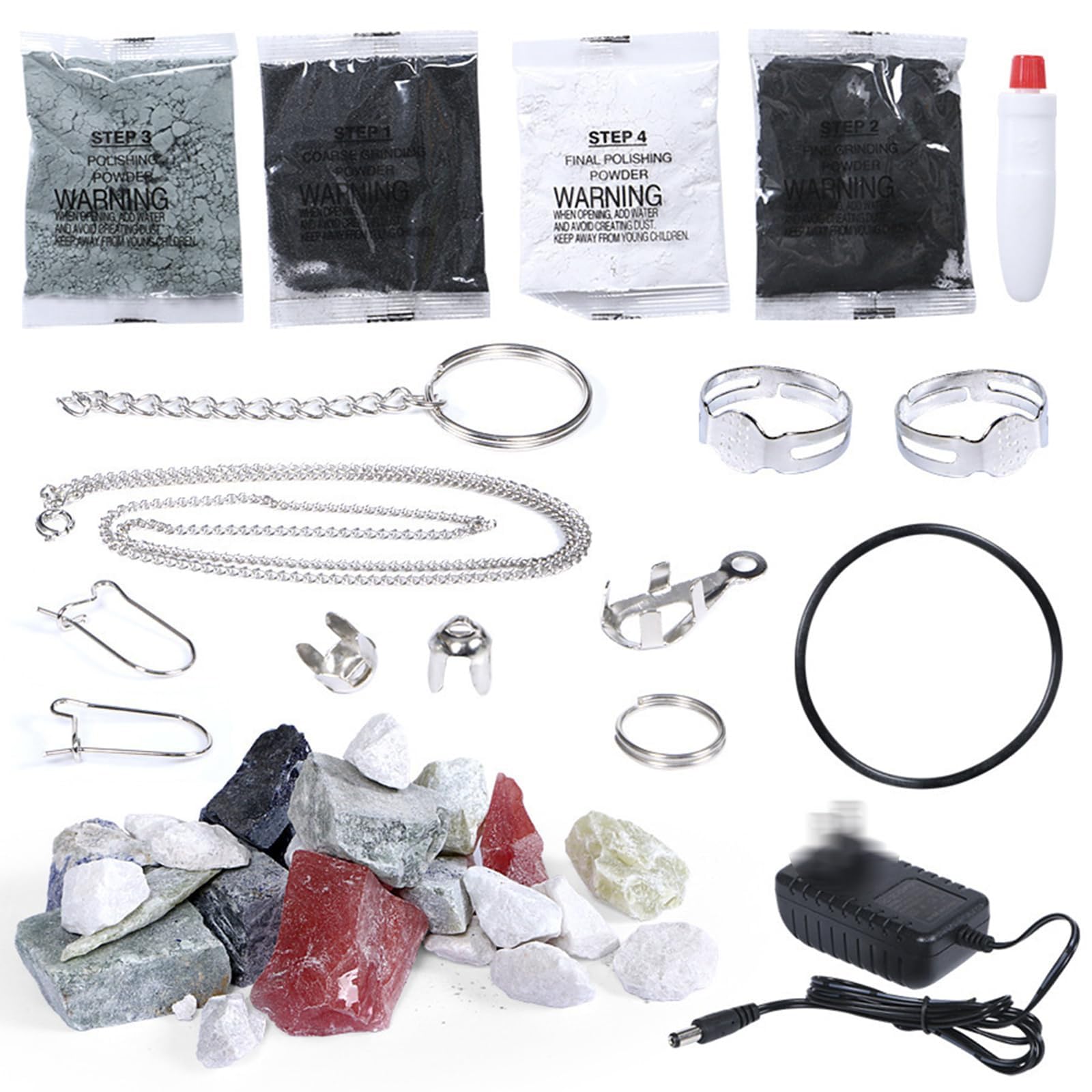 Kit de polisseuse à roche professionnel, polisseuse à pierre amovible à faire soi-même avec boutons de minuterie, broyeur de pierres précieuses électriques avec pierres brutes, polisseuse de pierres