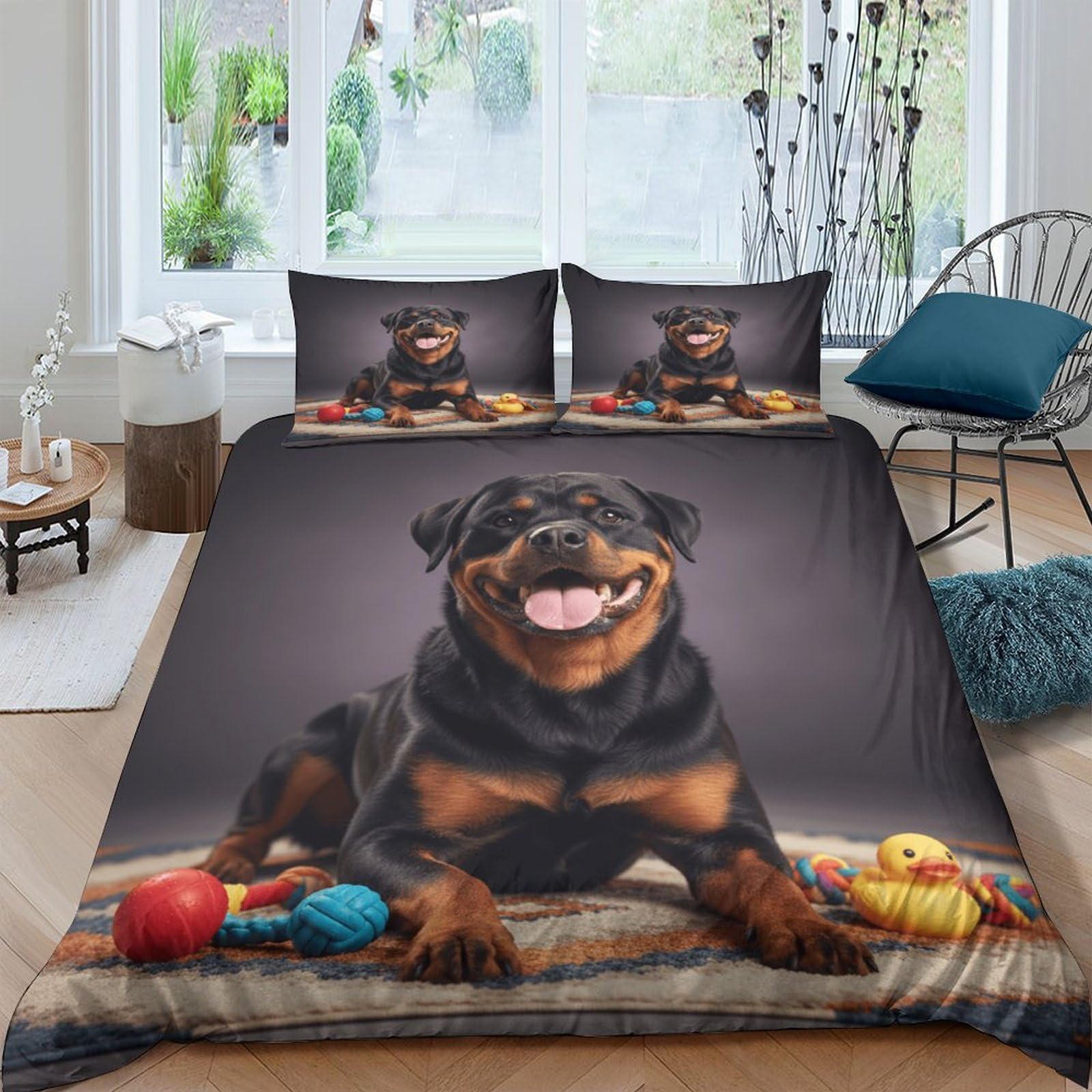 Ctjqhvkz Style-3 3D Printed Rottweiler Dog Fitted Sheet Microfiber Soft Bedroom Decor Pet Lover Mattress Cover Adult Youth Single（135X200cm）