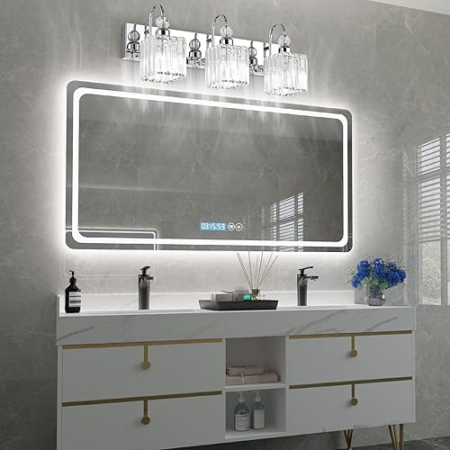 Miniatura 3 de Ralbay Lámpara de tocador de baño de cristal cromado, 3 luces, lámparas de pared modernas de 24 pulgadas