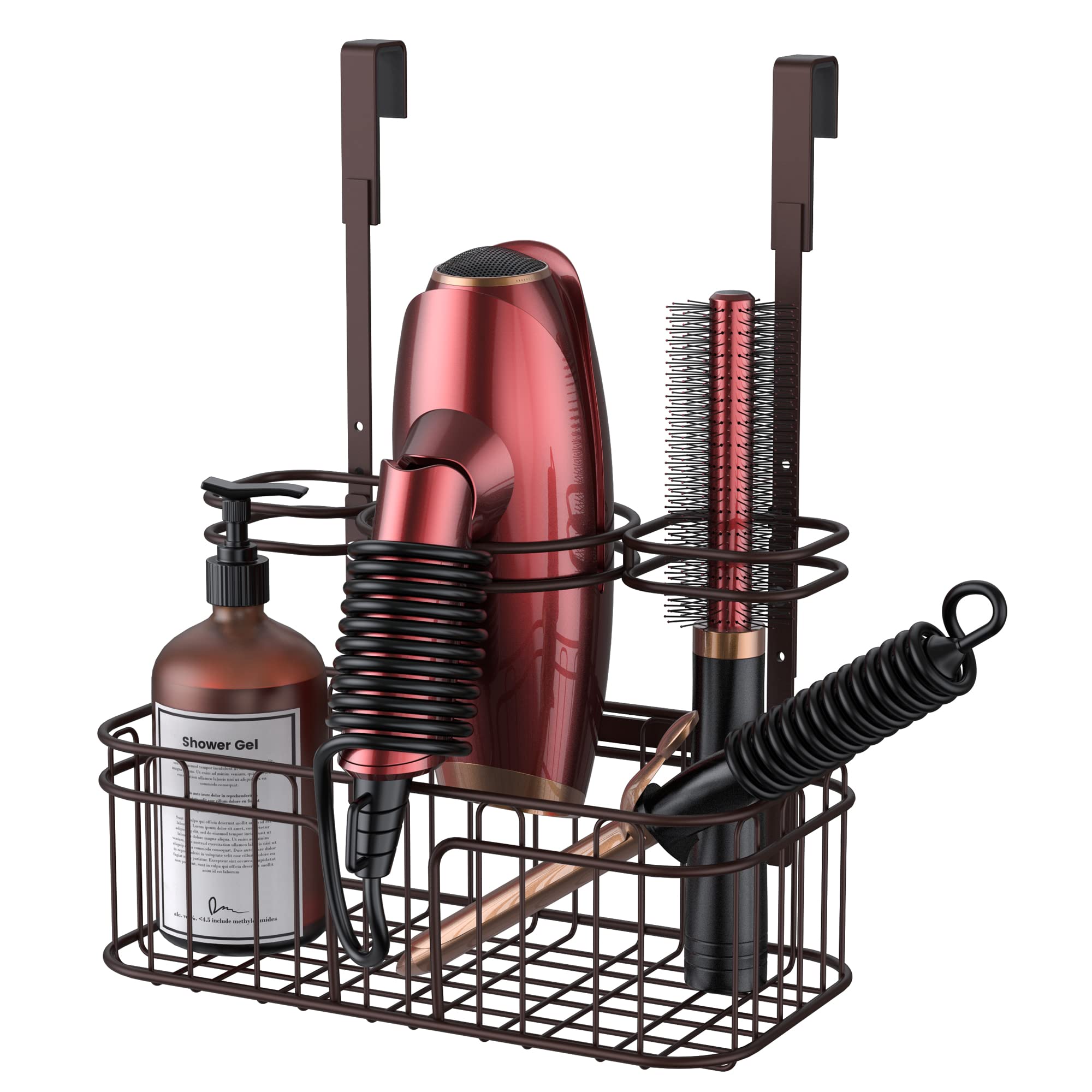 Hair Tool Organizer, ULG Hair Dryer Holder Over Cabinet or Wall Mount, Bathroom Organizer Under Sink with 5 Adjustable Heights and 3 Compartments for Hair Dryer, Curling Wand, Hair Straightener