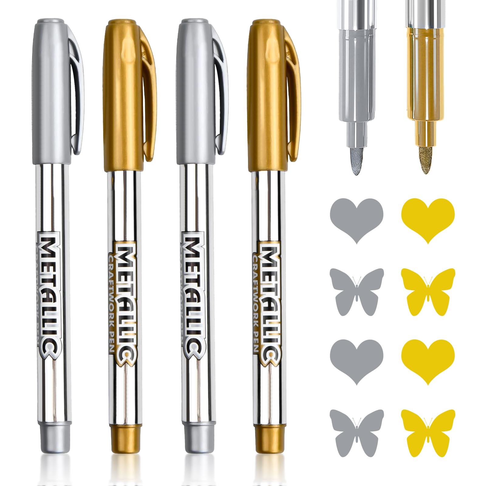 Marcador Acrílico de Trazo Fino, Rotuladores Acrílicos de Pintura Acrílica Bolígrafos Marcador Metálico Permanentes Metálicos Rotuladores de Dorado Plateado Marcadores para Metal (4Pcs Oro & Plata)