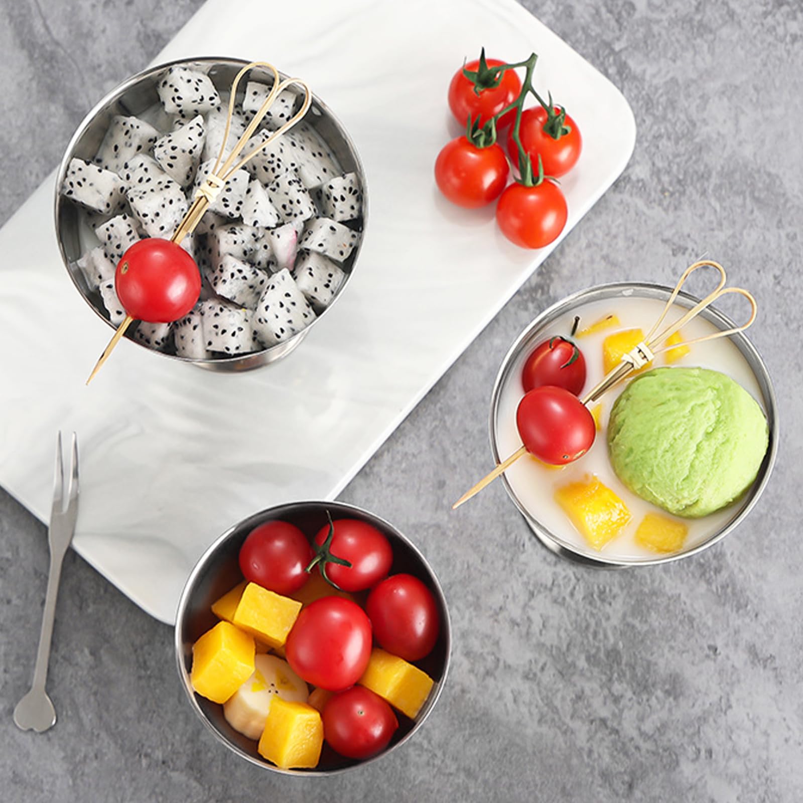Copa de Helado, 4 Piezas Taza de Helado Tazón de Acero Inoxidable Copas de Ensalada Reutilizables Cuenco de Postre de 2O0 ml para Hacer Helados Frutas Pudín Postres (Alto)